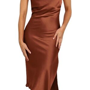 Elegant Brown Satin Dress